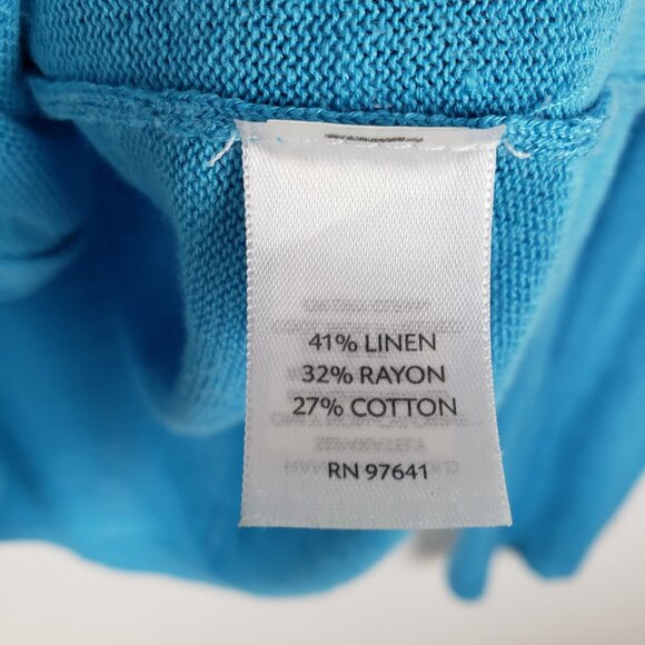 J Jill Linen Blend V-Neck Cardigan Cyan Blue Grandpa Boyfriend Size Medium - Picture 6 of 7